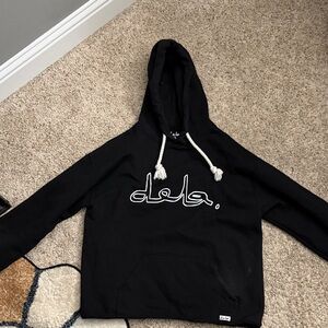 Black Dela Hoodie with White Drawstrings